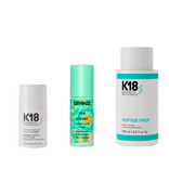 K18 Haarmasker met Peptide Detox Shampoo en Amika The Closer Repair Cream